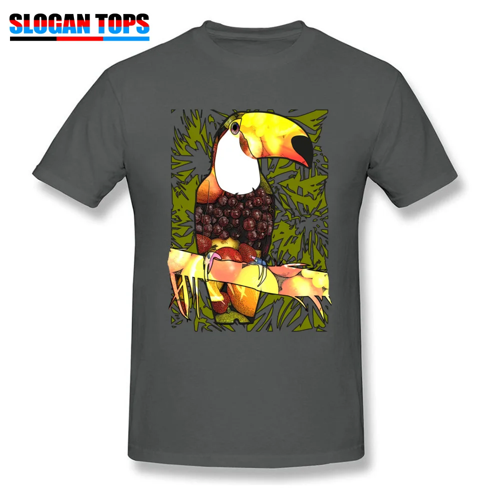 Funny Casual T-shirts for Men 100% Cotton Mother Day Tops Tees comfortable Tops Tees Short Sleeve New Arrival Crewneck Tropic tucan bird and fruit food art carbon