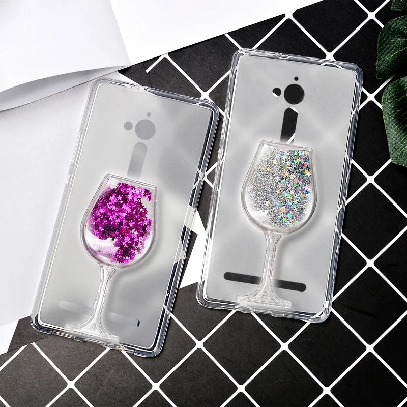 Case For ASUS ZenFone Go ZB500KL ZB500KG Liquid Quicksand Cover Glitter Dynamic Transparent Clear Wine Glass Soft TPU Bling |