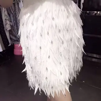 

New Autumn Winter Pearl Beads Bohemian Button Slim Feather Half-length Skirt Women's Party Wedding Mini Skirt D397