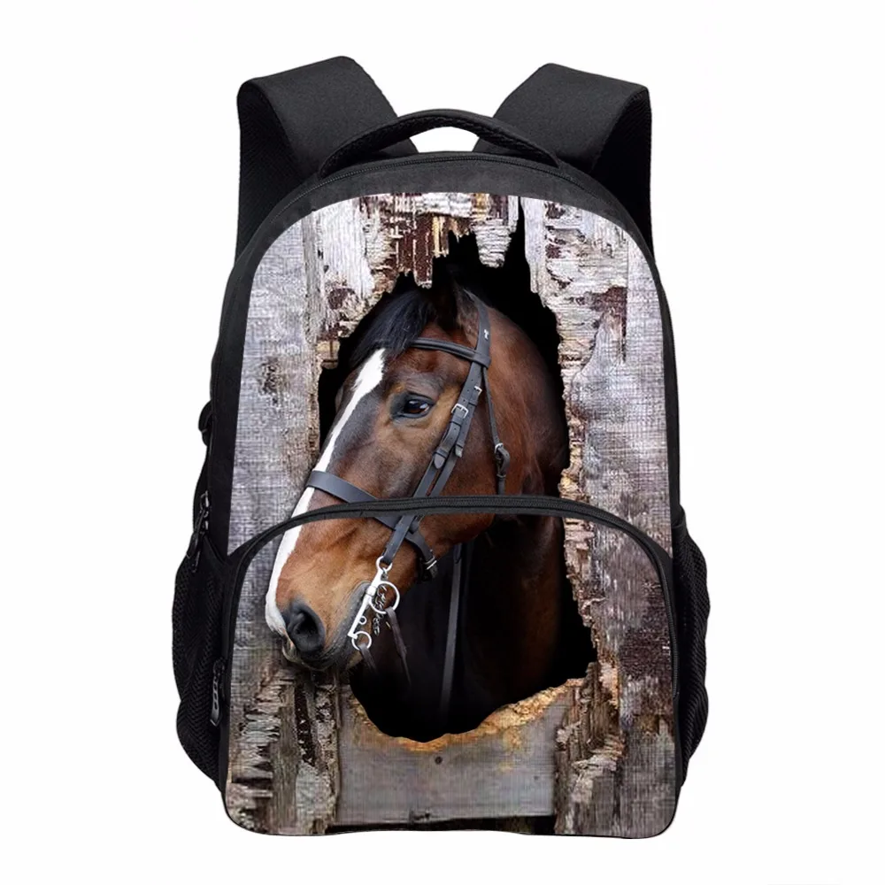 Fashion Shoulder Backpack 3D Animal Horse Print Backpack Student