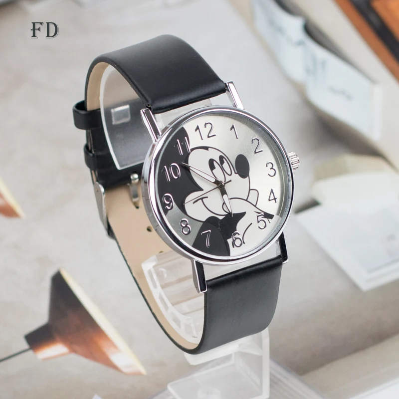 

FD Fashion mickey mouse Pattern Women Watch Leather Strap Quartz Watches Women Clock Hot Casual Wristwatch relogio feminino