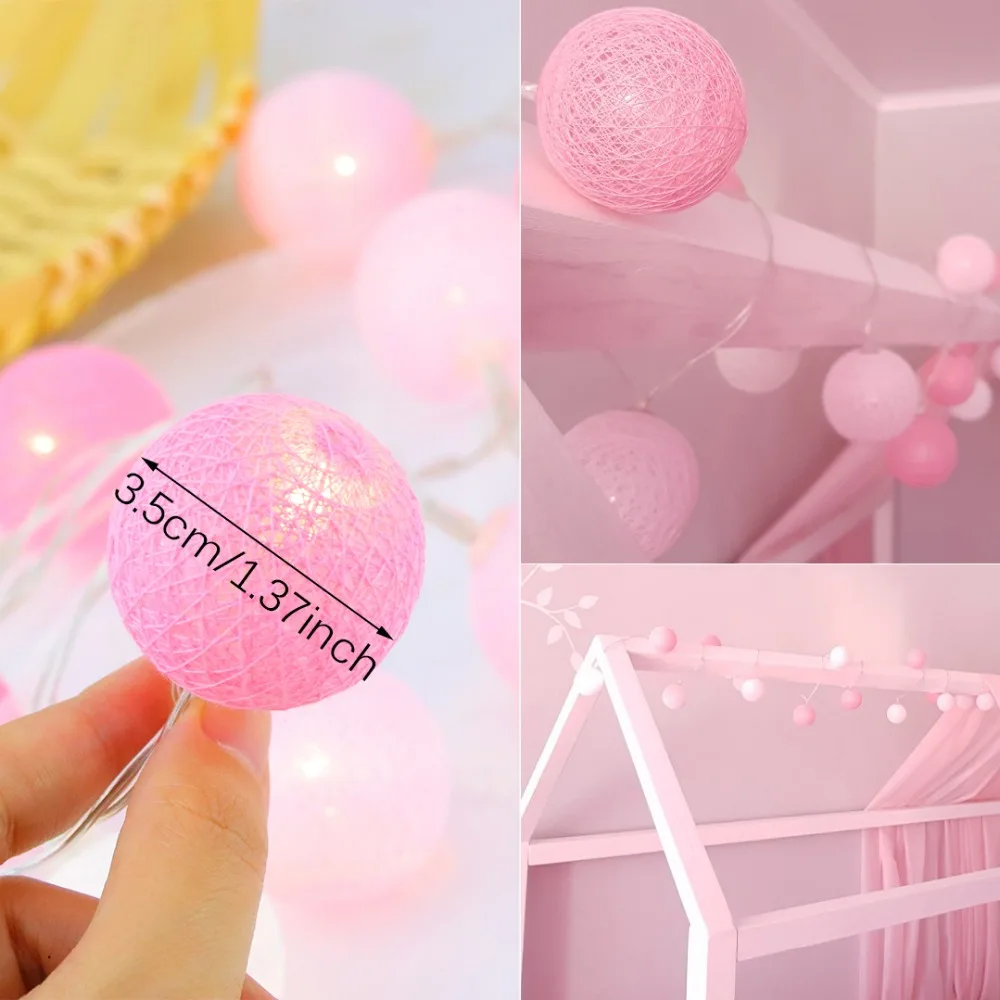20 Led Pink Cotton Ball Holiday Decoration Light LED String Light Fairy Garlands Christmas Ramadan Wedding Party Bedroom JQ0 20 Led Pink Cotton Ball Holiday Decoration Light LED String Light Fairy Garlands Christmas Ramadan Wedding Party Bedroom JQ0