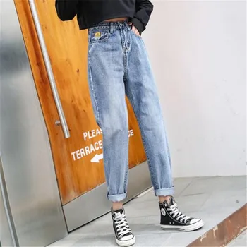 

WKOUD 2019 High Waist Loose Jeans Women Candy Color Loose Denim Harem Pants Casual Spring Jeans Female Boyfriend Trousers P8863