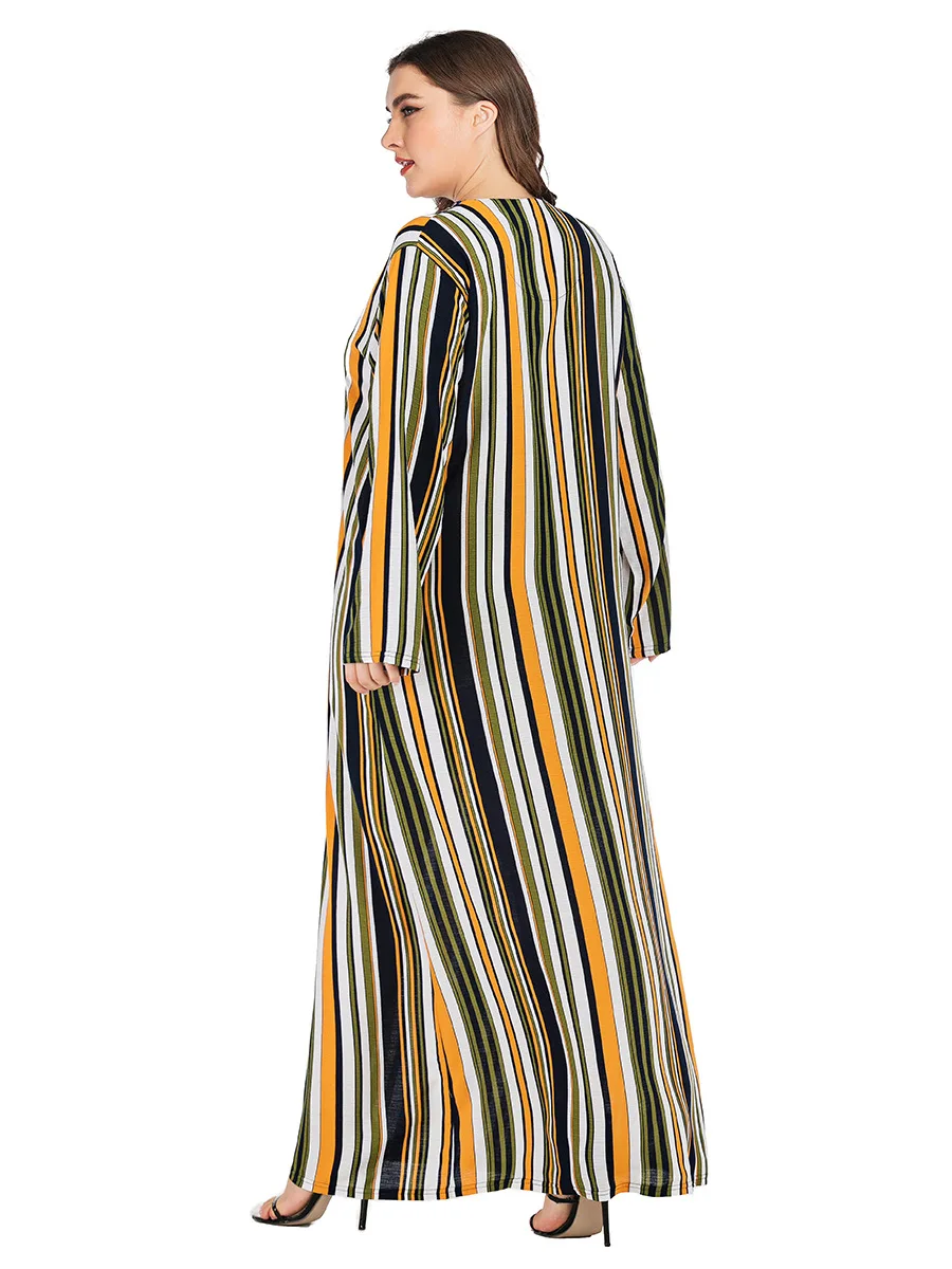 Осеннее женское мусульманское платье в полоску с принтом большого размера abaya модный халат турецкий Дубай длинный Восточный халат марокканское платье VKDR1735