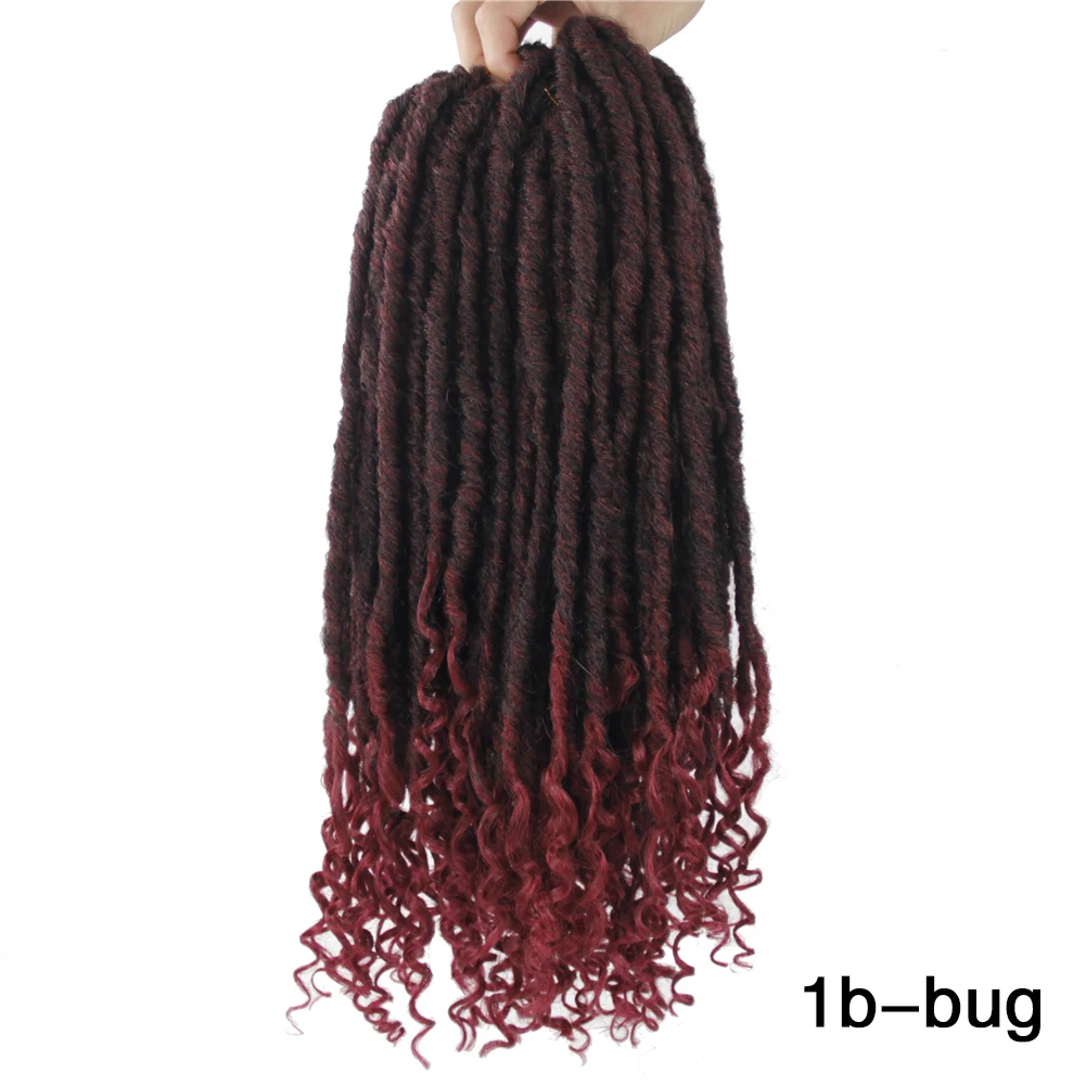 Вязаные волосы Faux locs Curly End 18 дюймов низкотемпературное волокно мягкая богиня синтетические волосы "Freetress" вязание крючком плетение волос штук - Цвет: T1B/бордовый