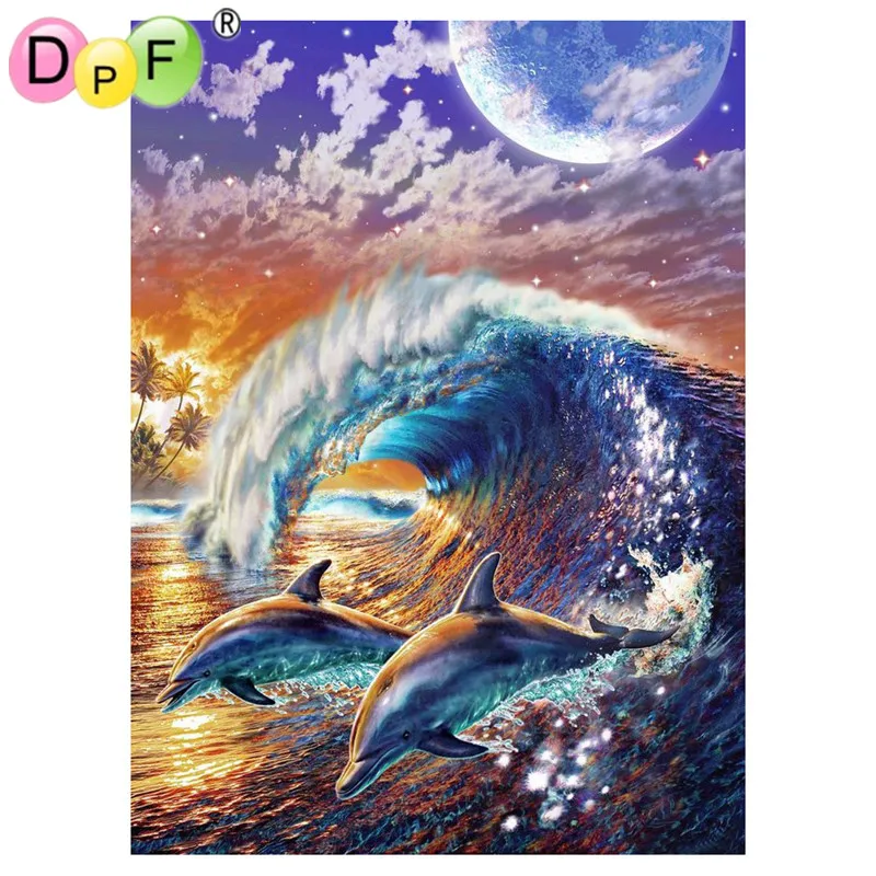 

DPF 5D Diy Diamond Painting Mosaic Kits Needlework dolphins Square FULL Diamond Embroidery Home Decor FOR GIFT