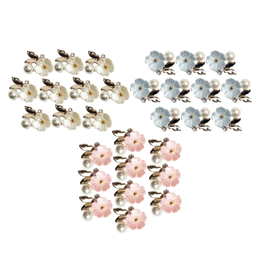 10pcs Gold Plated Flower Buttons Flatback Pearl Embellishment for Handmade Flower Wedding Decoration DIY Headbands Hair Bows