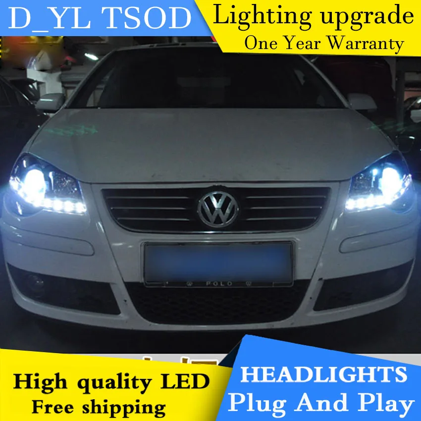 D_YL Car Styling for VW Polo Headlights 2008 2009 Polo LED Headlight DRL Lens Double Beam H7 HID