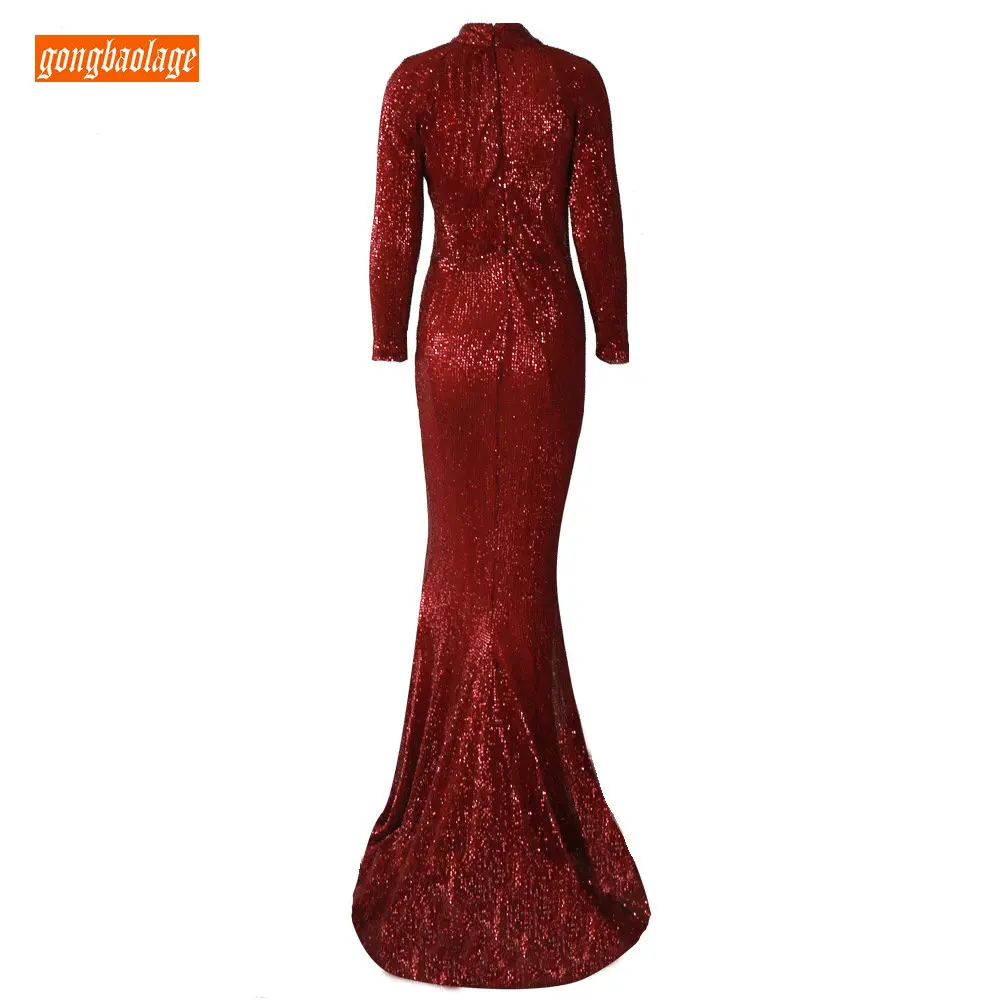Sexy Gray Mermaid Evening Gowns 2019 Evening Dresses Long Party gongbaolage High Neck Sequined Pageant Guest Women Formal Dress