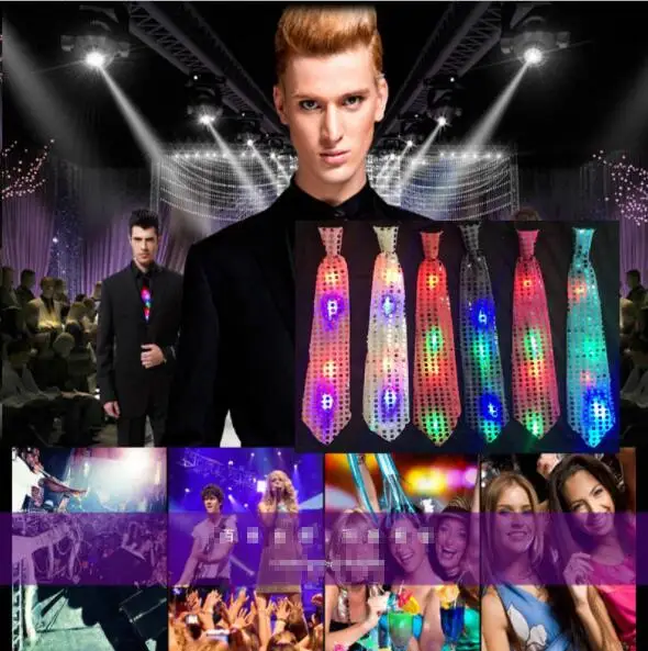 

Man Woman Flashing Light Up Bow Tie Necktie LED Party Lights Sequins Bow tie Glow Toys YH1492