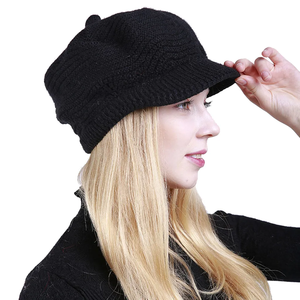 Новинка, Высококачественная женская шапка, теплая однотонная вязаная шапка, холодный берет, высокое качество, Slouch, лыжная шапка, плетеные шляпы, кепка для женщин, подходит для девушек - Цвет: BK
