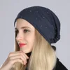 Geebro Women's Beanie Hat with Rhinestones Ladies Spring Plain Color Cotton Knitted Slouchy Beanies Bonnet Female Skull Beanie 4