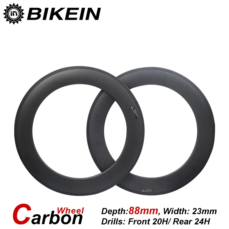 

BIKEIN 1 Pair Clincher Tubular 3k Carbon Racing Road Bike Wheels 700C 88mm Depth Matte/Glossy Ultralight Cycling Bicycle Parts