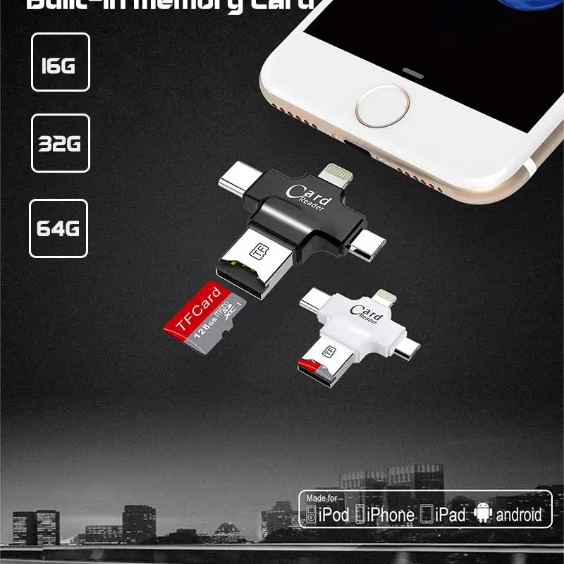 Usb флэш-накопитель для iPhone/Android Phone внешний накопитель 4 интерфейса Lightning/OTG/TYPE-C/USB многофункциональная флешка