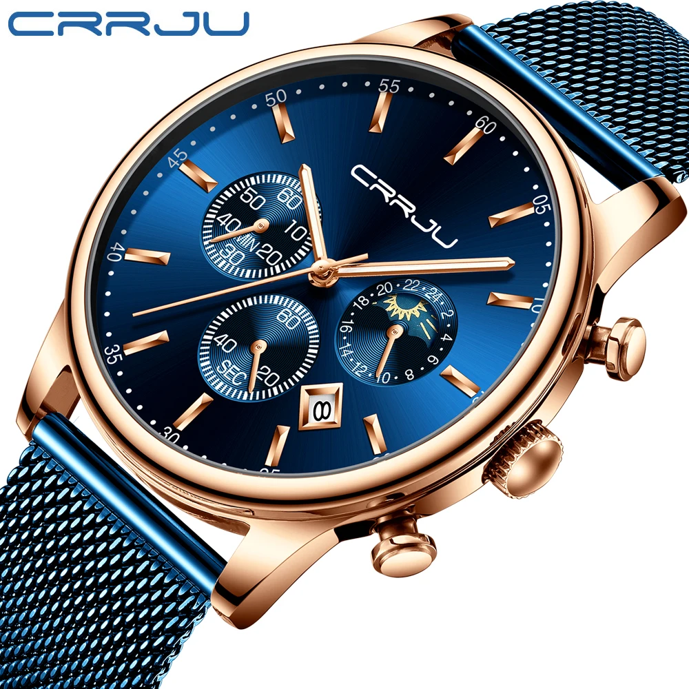 

Crrju Wrist Watches Men 2019 Top Brand Luxury Business Chronograph Men Watches Rose Gold Waterproof Male Wristwatch Mens 2019