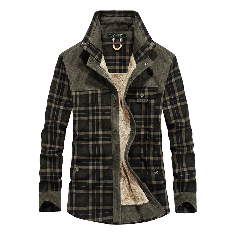 Winter Men's Fleece Shirts Male Thick 