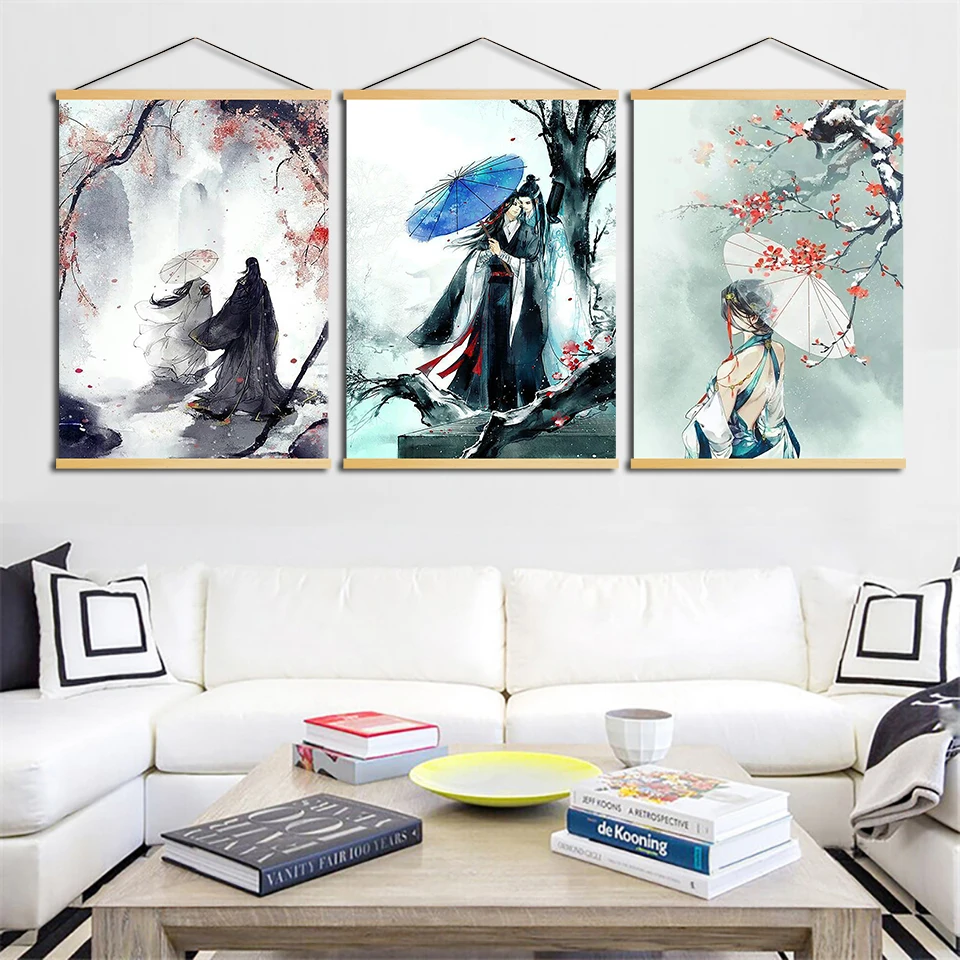 

Canvas Picture Home Decor Nordic Grandmaster of Demonic Cultivation Print Anime Wooden Scroll Hanging Painting Wall Art Poster