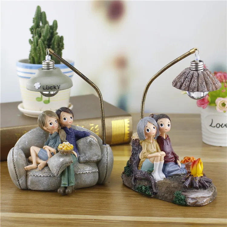 

1pcs 14*8*19cm 4kinds Lovers' night lights cake decoration Action Figures Figurine Resin handicraft Miniatures