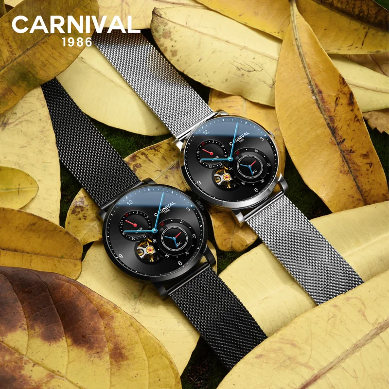 كرنفال الأسود التلقائية ووتش الرجال للماء ساعات آلية أعلى العلامة التجارية الفاخرة رجل ساعة رجل ساعة اليد montre أوم xfcs