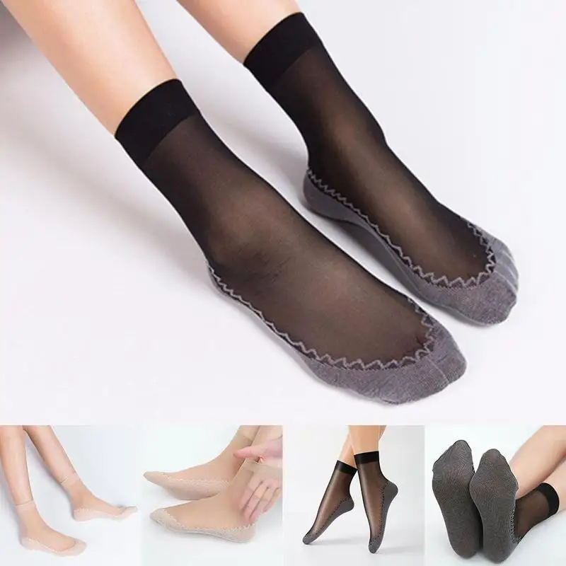 Newly 1 Pair Soft Socks Casual Non-slip Bottom Spring Summer Women Splice Fashion Transparent Ladies Girls Core Socks