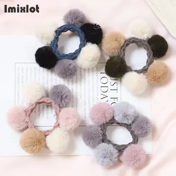 

5Pcs Woman Pompom Hair Ties Girls Elastic Hair Band Rubber Band Hair Accessories Gum Rope Cute Scrunchies Ponytail Holder