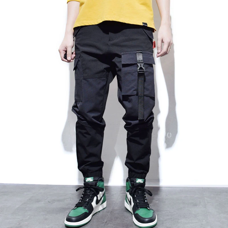 

Japanese Style Fashion Men Jeans Casual Pants Buckle Big Pocket Cargo Pants homme Loose Fit Streetwear Hip Hop Joggers Pants Men