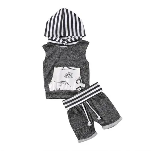

2pcs Infant Newborn Toddler Kids Baby Boy T-shirt Tops Shorts Pants Outfit Dinosaur Clothes Set Sleeveless