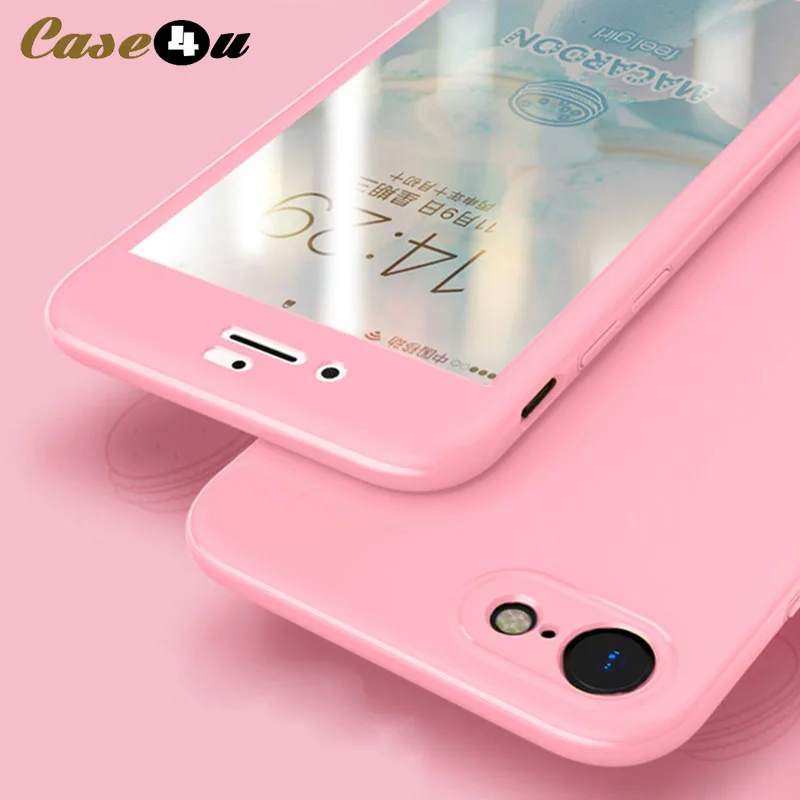 

Hybrid 360 Degree Case with Tempered Glass for iphone X XS 8 7 6 6s Plus Full Body Protective Macaron Candy Color Hard PC Capa