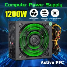 1200 Вт ПК Питание для компьютерный Модуль Блок питания для ПК PFC 24Pin SATA 6Pin 4Pin 14 см тихий светодиодный вентилятор 110~ 220V