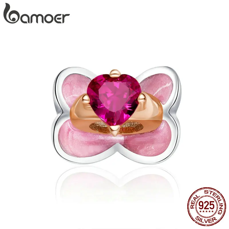 

bamoer Ring in the Box Silver Charm for Bracelet and Bangle 925 Sterling Silver Enamel Heart Beads Design Jewelry SCC1224