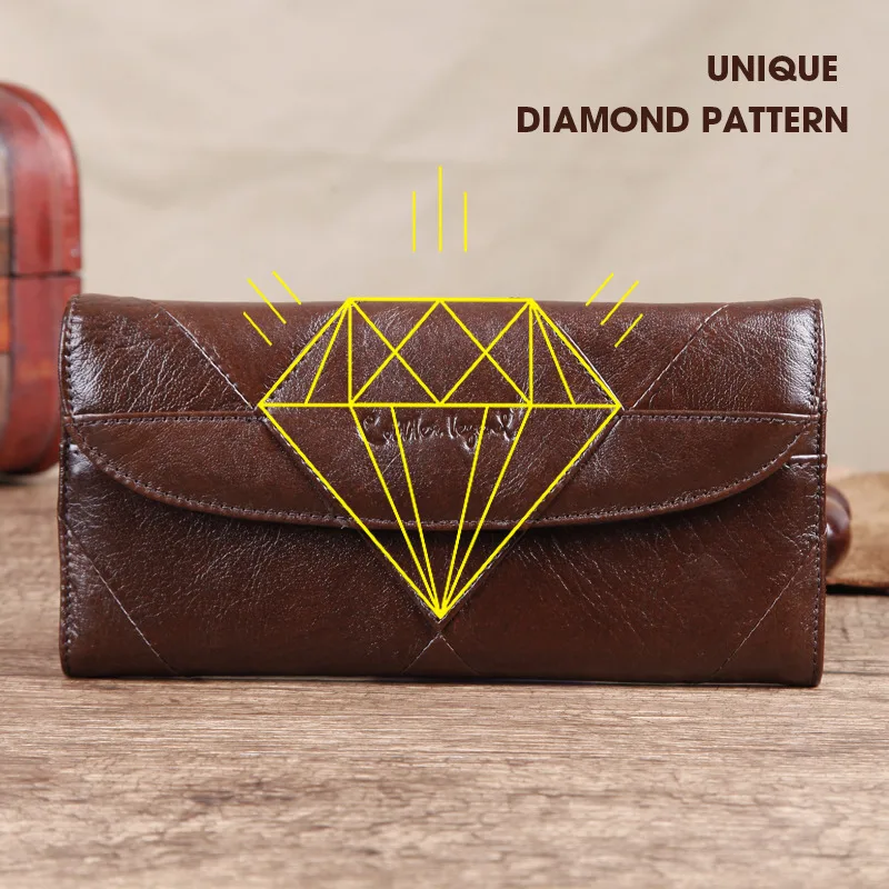  Cobbler Legend Diamonds Patchwork Genuine Leather Wallet Birthday Gift For Women Purse Clutch Bag D