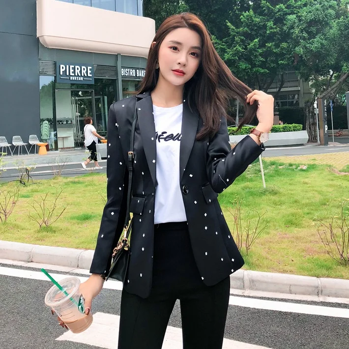 Модный повседневный Женский блейзер в черный горошек женские блейзеры