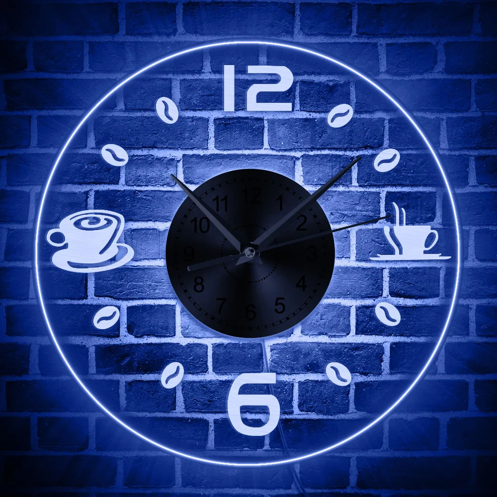 Coffee Vintage Design Illuminated Wall Clock Coffee Bean LED Lighting Business Neon Sign Cafe Kitchen Wall Art Coffee Bar Decor