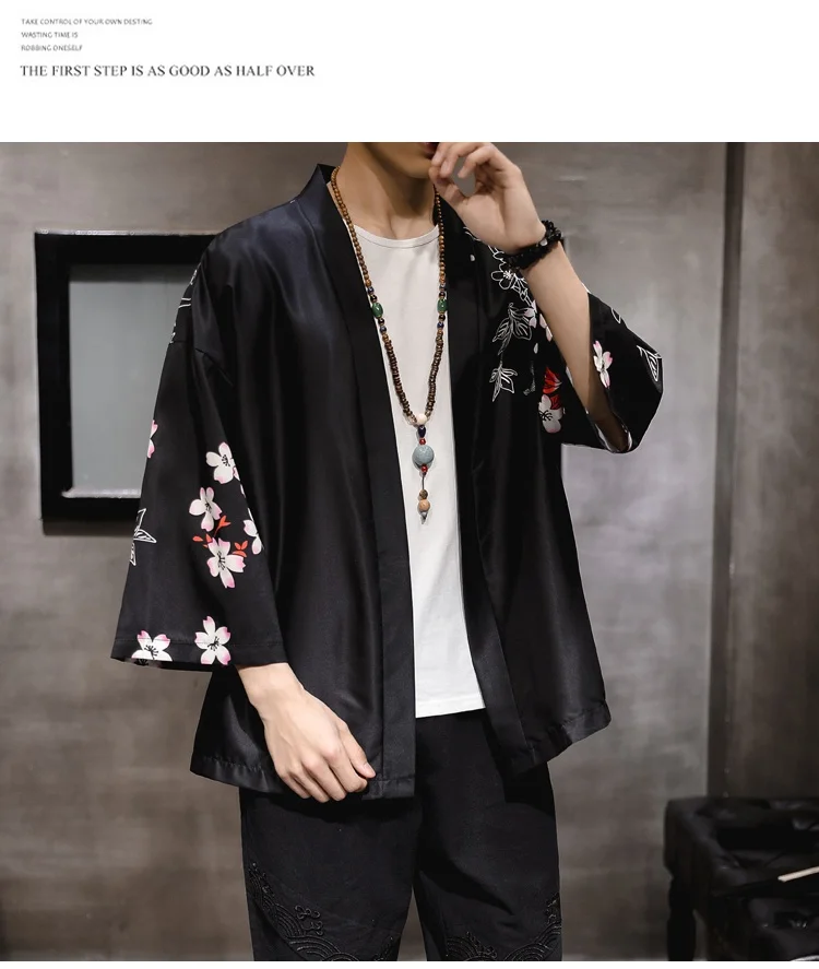 KUANGNAN Вишневый Карп принт кимоно для мужчин японское кимоно кардиган Harajuku кимоно рубашка Мужская Уличная Мужская гавайская рубашка 5XL
