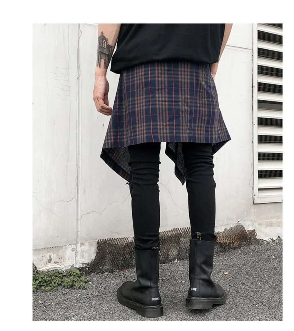 Панк зимняя мужская Свободная юбка с карманами Шотландский Килт Готический призрак голова молния плетеная юбка шотландская тартан брюки
