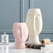 Нордическая высокотемпературная матовая керамика абстрактная ваза розовая и бежевая белая лицевая креативная Декорации для шоурума карта ваза в форме головы