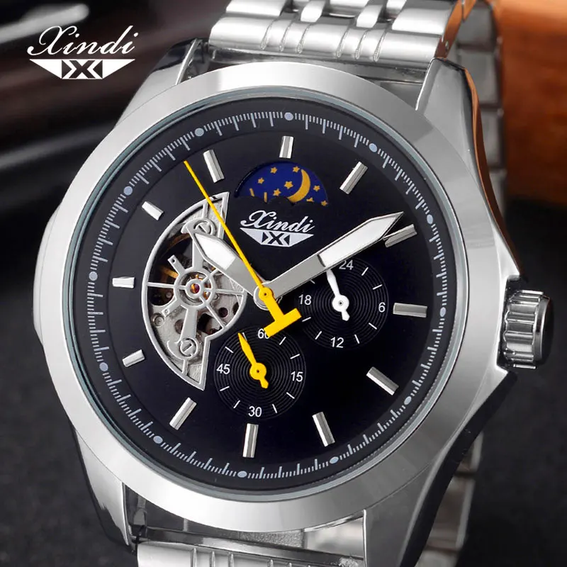 

Xindi Men Fully Automatic Mechanical Watch Fashion Moon Phase Tourbillon Wrist Watches Stainless Steel Strap Brand Authentic Man