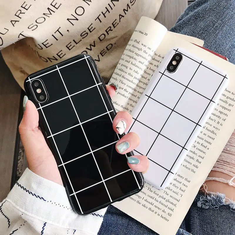 

Phone Case For iphone xs max iphone xr x 10 Black White Plaid Patterned Soft TPU Back Cover For iphone 7 8 6s 6 s plus Cases
