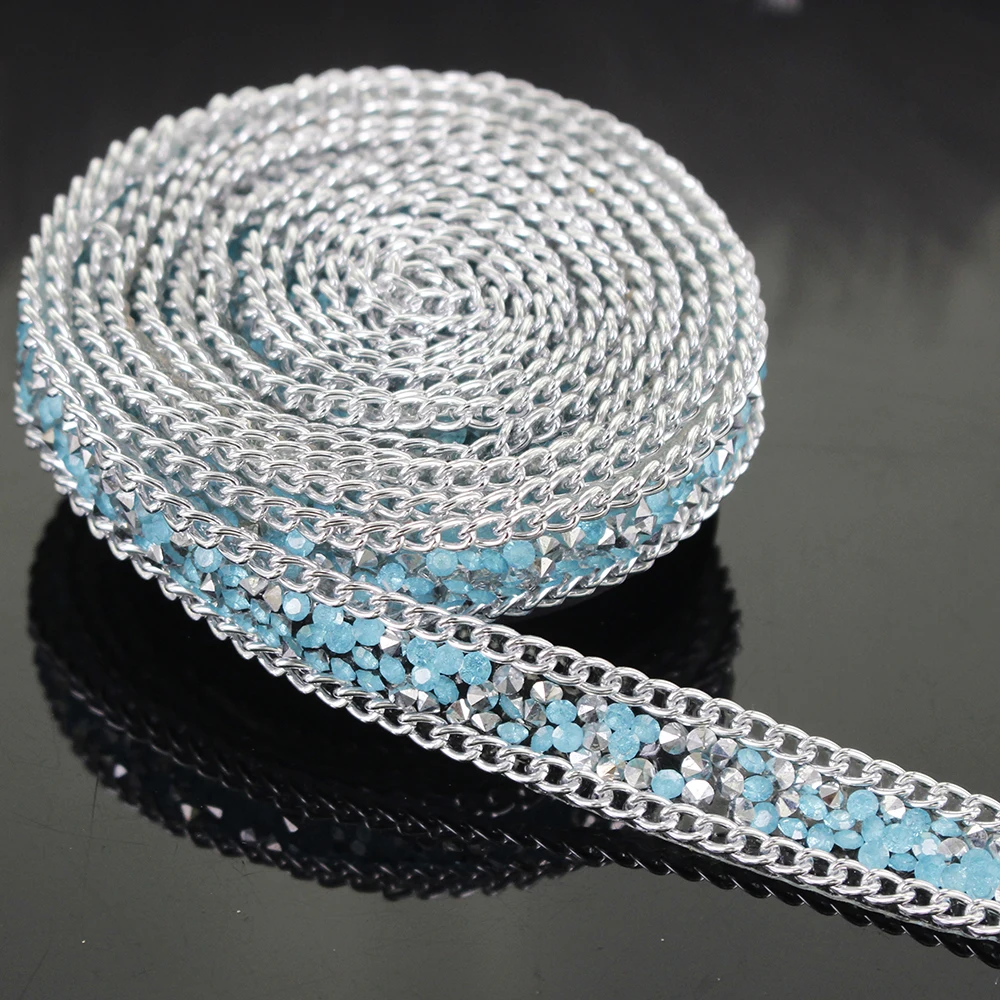 2yard Rhinestones Gold Trim Chain Iron on Hotfix Crystal Reel Chain