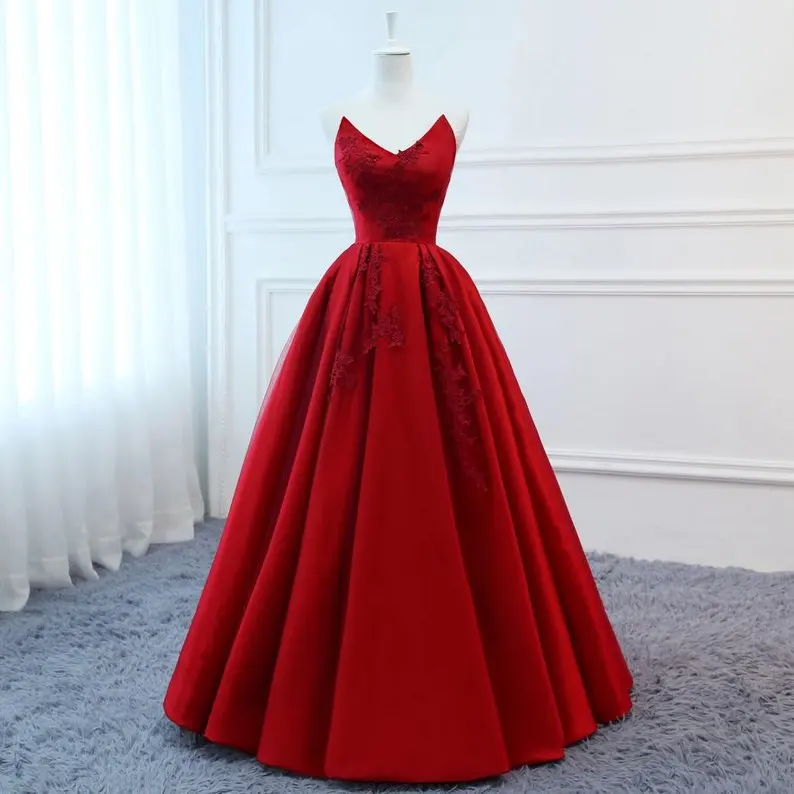 High Quality Silk Satin 2019 Modest Prom Dresses Long Red Wedding ...