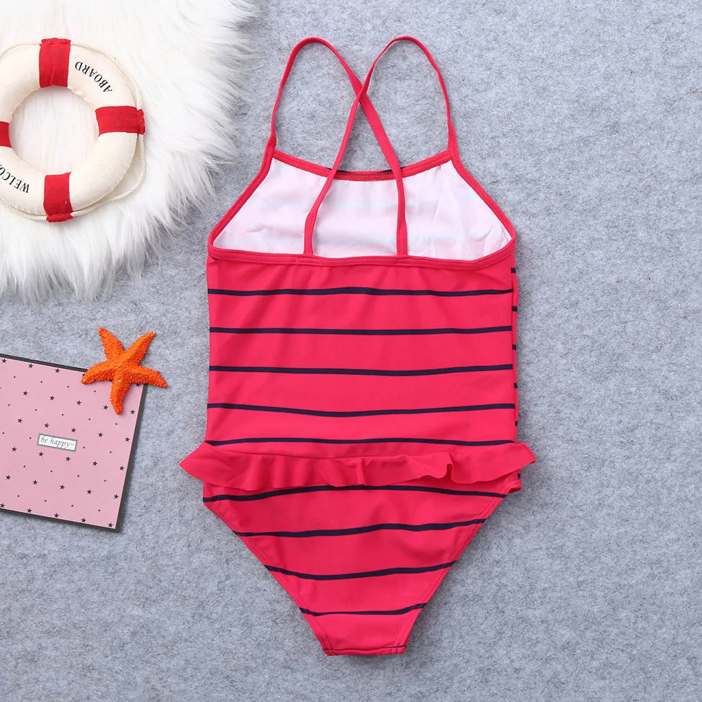 

High Waist Bikini Kids Girls Ruffles Striped Print Summer Swimwear Swims suit Ruffle Bathing clothes set Vest Romper Jumpsuits