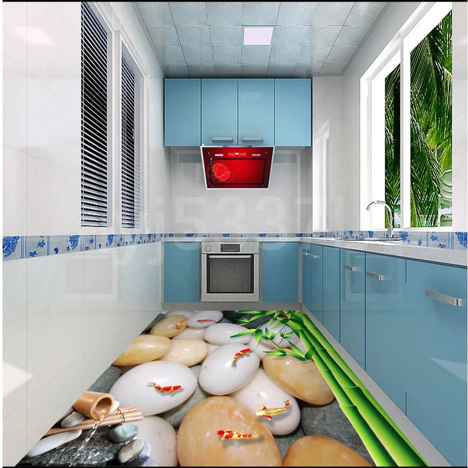 Free Shipping Chinese style bamboo water floor sticker high quality 3D
custom mural non-slip waterproof floor wallpaper