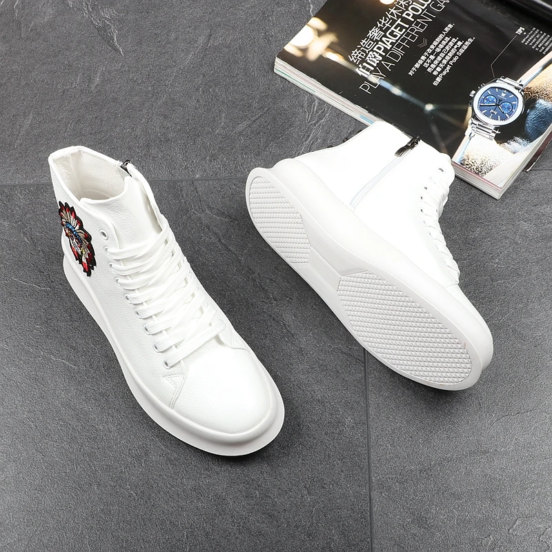 CUDDLYIIPANDA New Fashion High Top Casual Shoes for Men Spring Autumn Rivets Breathable Oxfords Zip Sneakers Zapatos Hombre