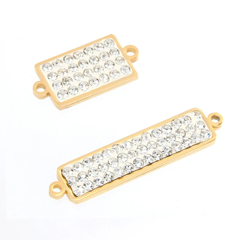 small charms 2 loop connectors rectangle pendant with rhinestone