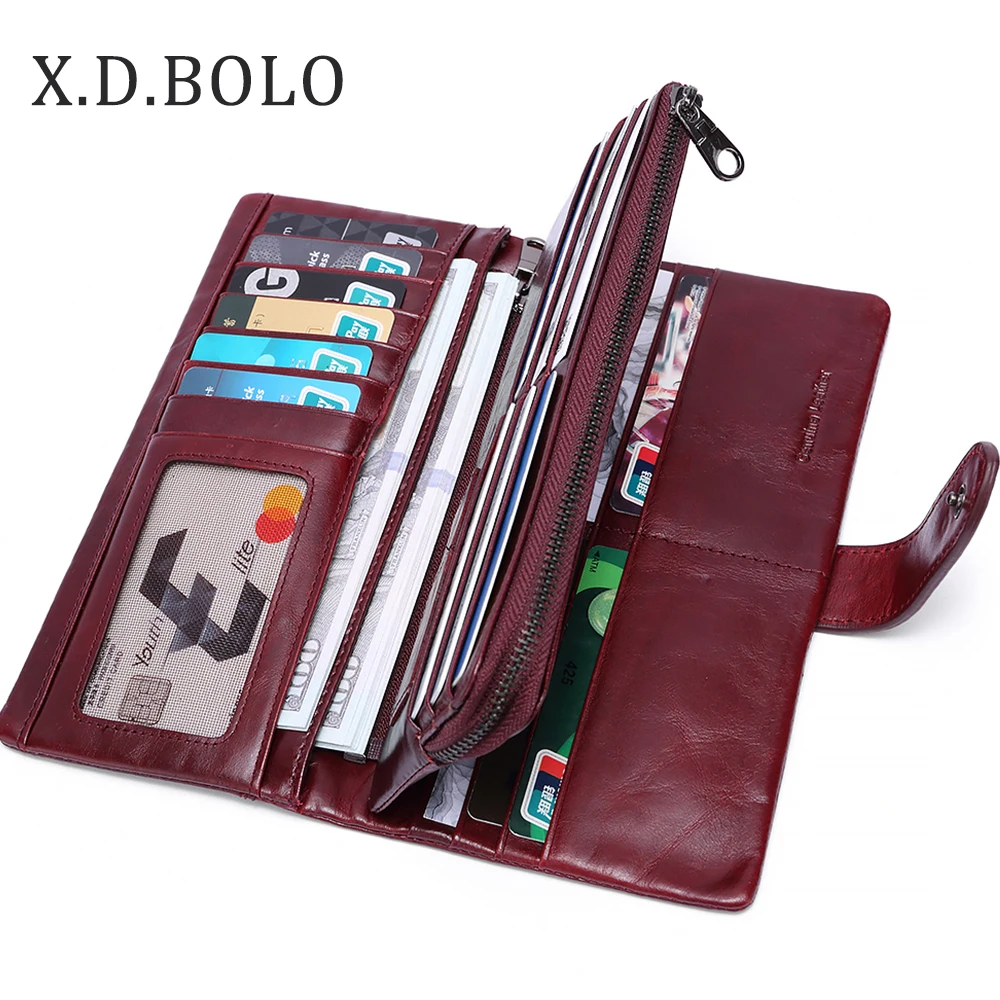 

X.D.BOLO Genuine Leather Women Wallet Female Long Zipprer Clutch Lady Walet Portomonee Luxury Brand Money Bag Coin Purse