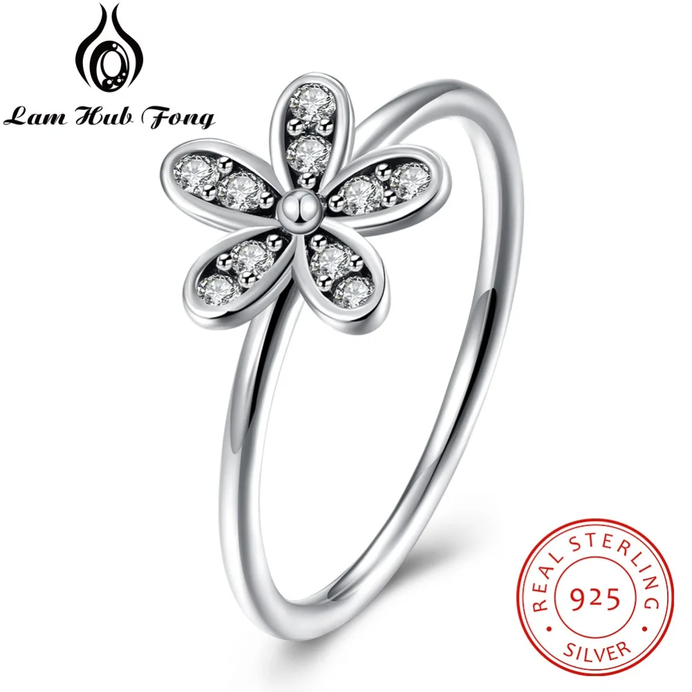Маргаритка цветок кольца из стерлингового серебра 925 для женщин Элегантный женский кубический цирконий кольцо, чистый фианит ювелирные изделия(Lam Hub Fong RI102588
