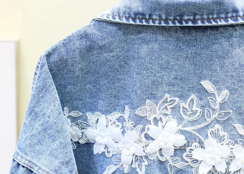 SexeMara/Модная Новинка; Свободная джинсовая куртка с цветочной вышивкой;