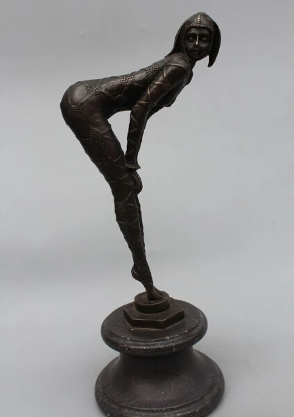 

19"Western Art Bronze Marble Raised buttocks Belle Women sculpture Statue