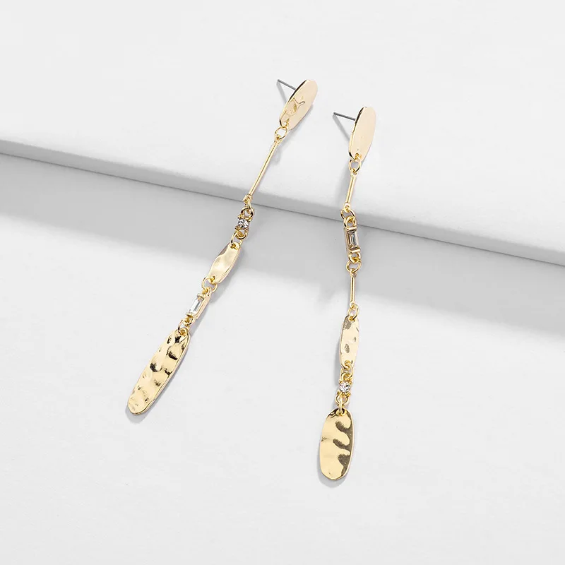 

ZWPON 2019 Multisection Vertical Hammered Thin Bar Earrings Fashion Crystal Long Line Earrings for Women Jewelry Wholesale