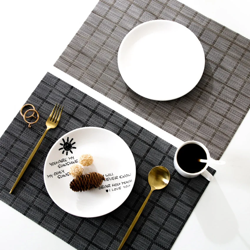 

Plaid Placemats Non-slip PVC Dining Table Mat Modern Disc Bowl Pads Coasters Kitchen Coffee Table Mats 2/4/6pcs estera de tabla